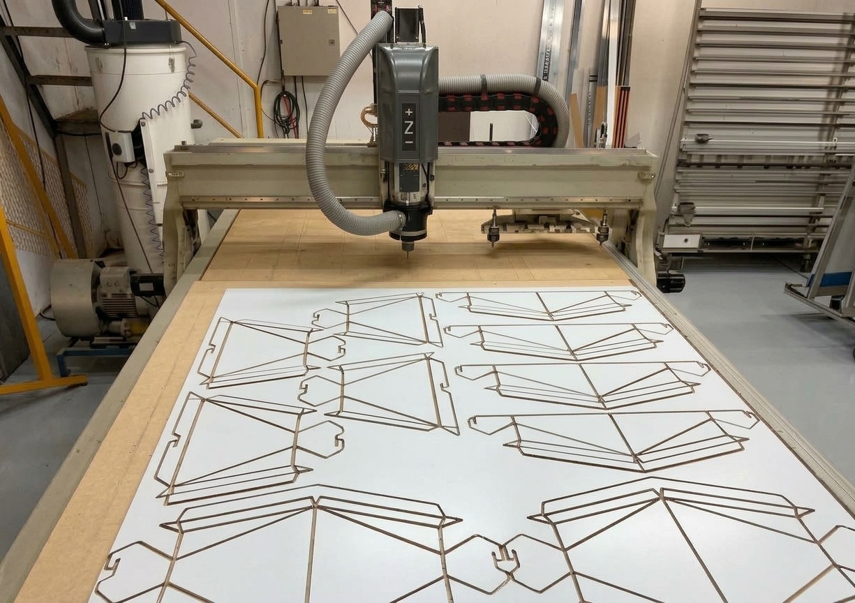 Mesa CNC routeando un panel compuesto
